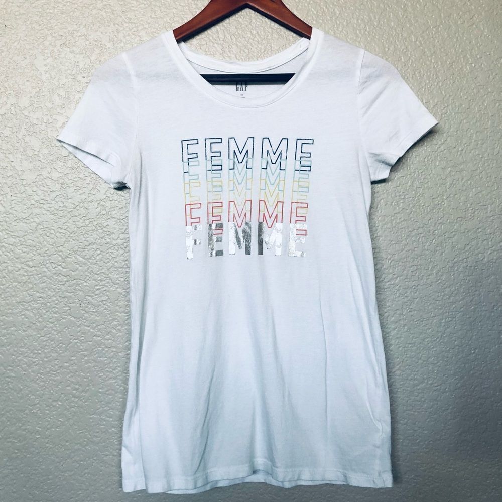 Gap “FEMME” White Multi Rainbow Graphic XS